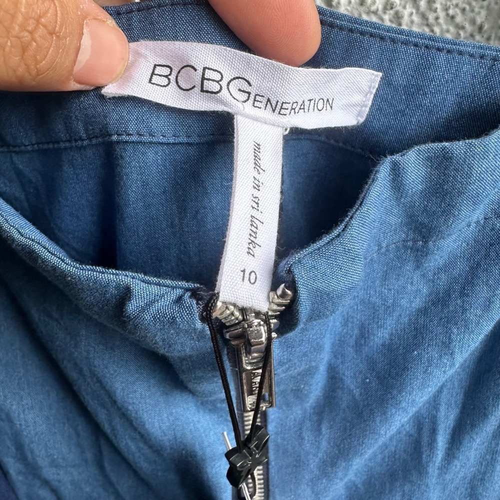 BCBGMAXAZRIA Denim Patchwork Wide Leg Jumpsuit Wo… - image 5